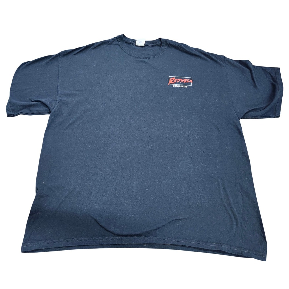 Gildan T-Shirt Mens 2XL Redneck Priorities Navy Blue Graphic Humorous EUC